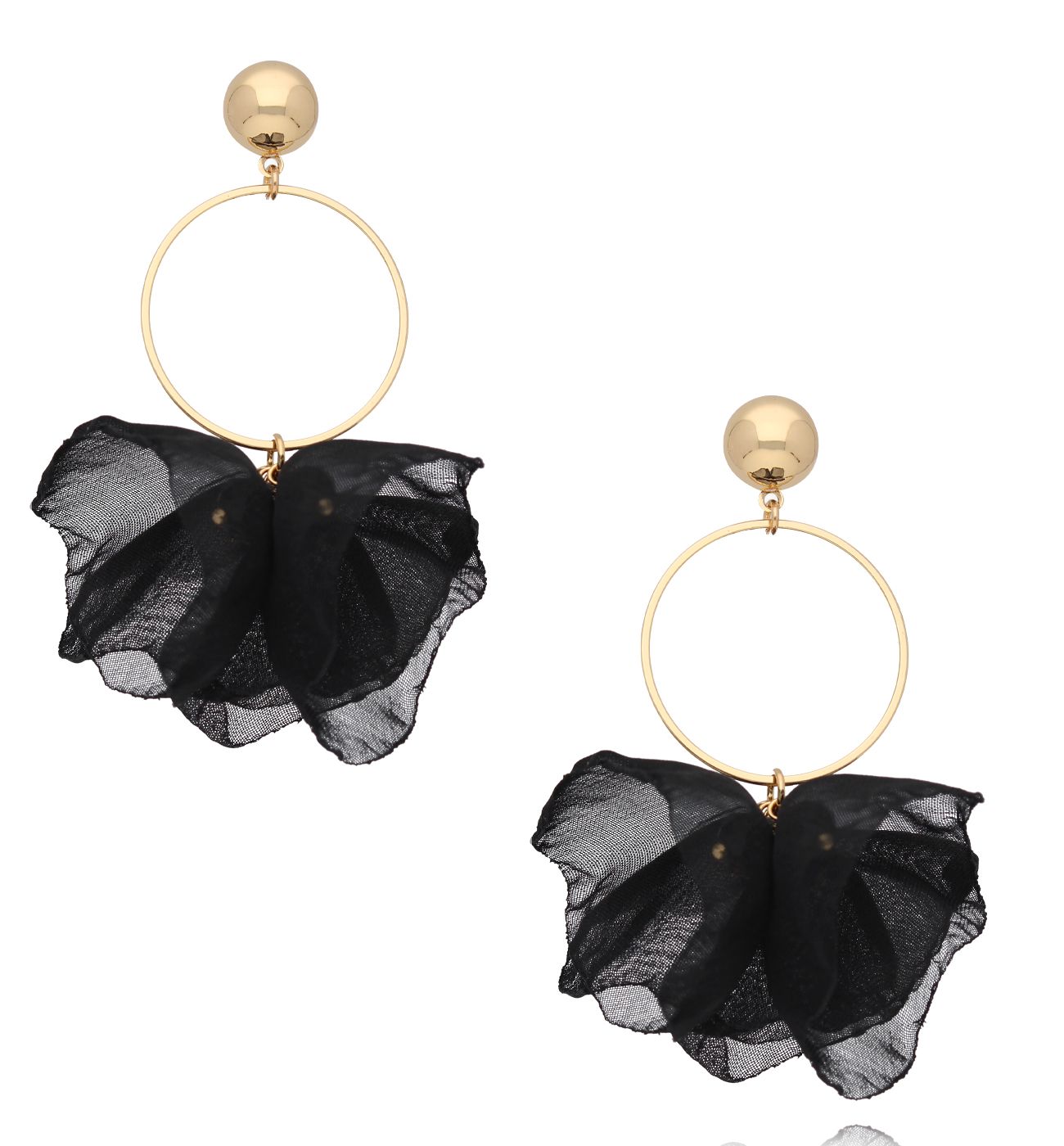 Kolczyki z czarną tkaniną - By Dziubeka
