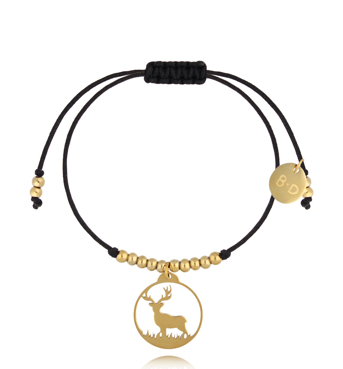 Bransoletka czarna ze złotym jeleniem Cerf BGL0942 - By Dziubeka