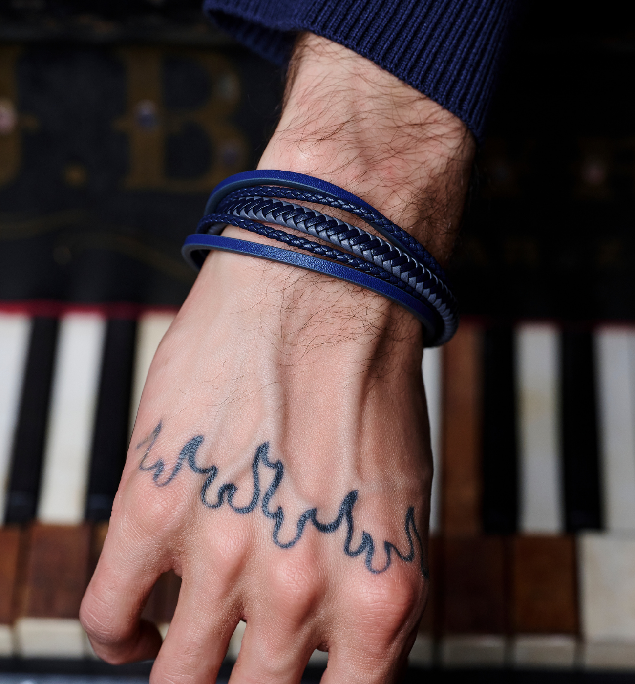 Bransoletka męska skórzana granatowa Baruc BMITC0753