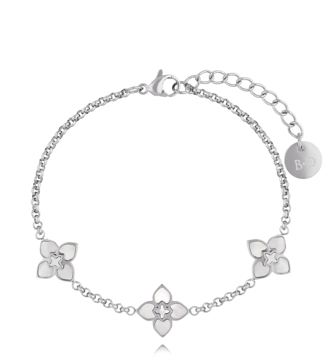 Bransoletka z koniczynkami z masy perłowej srebrna BSA0767