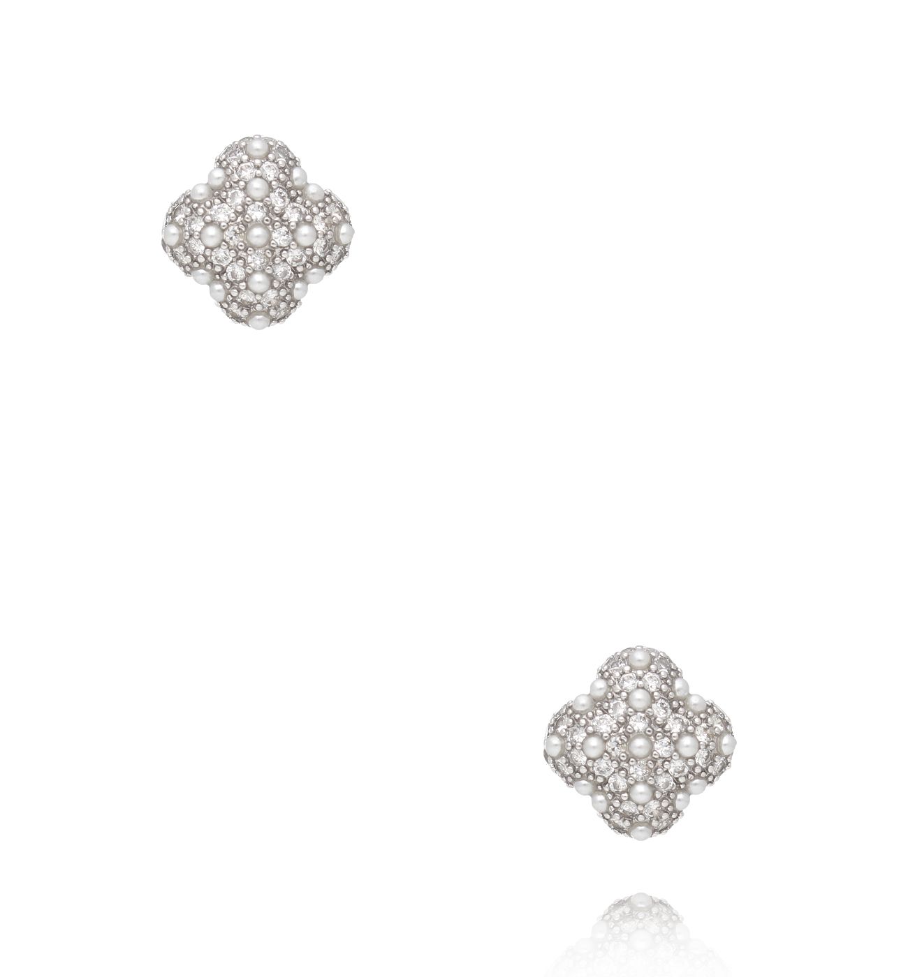 Kolczyki w kształcie koniczyny z perełkami i cyrkoniami – srebrne KSS2033