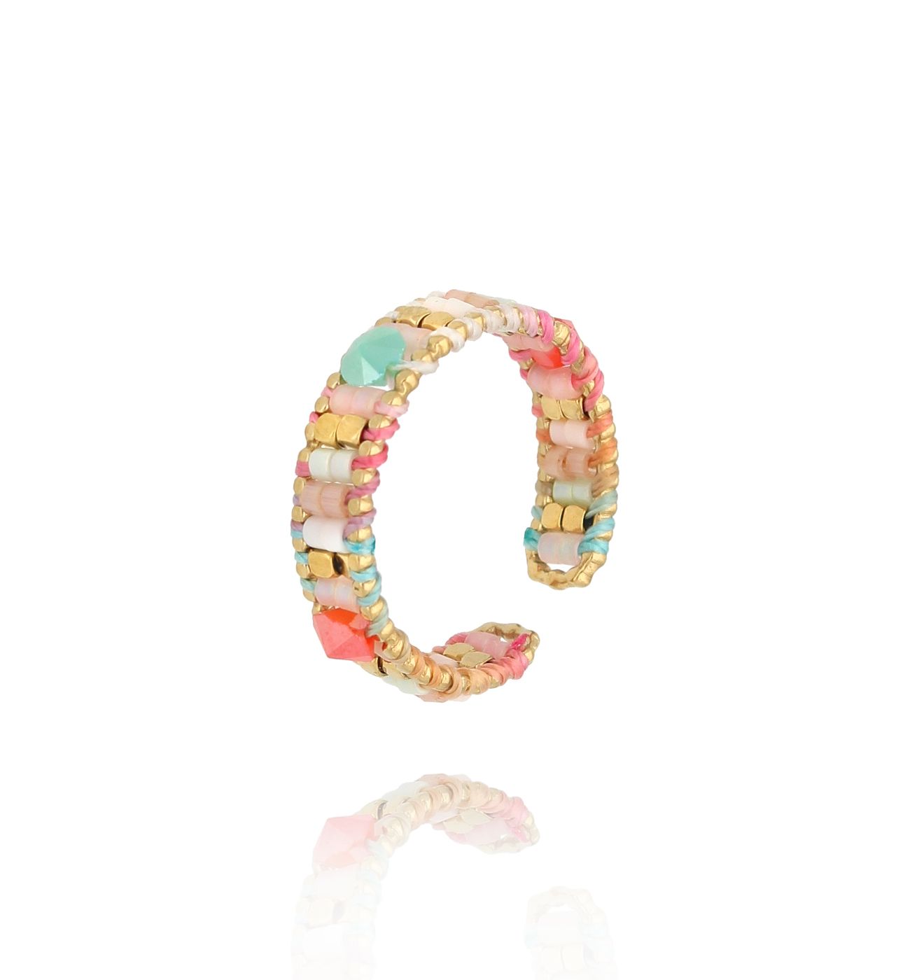 Pierścionek kolorowy z koralikami Miyuki Chipilo PSC0548 - By Dziubeka