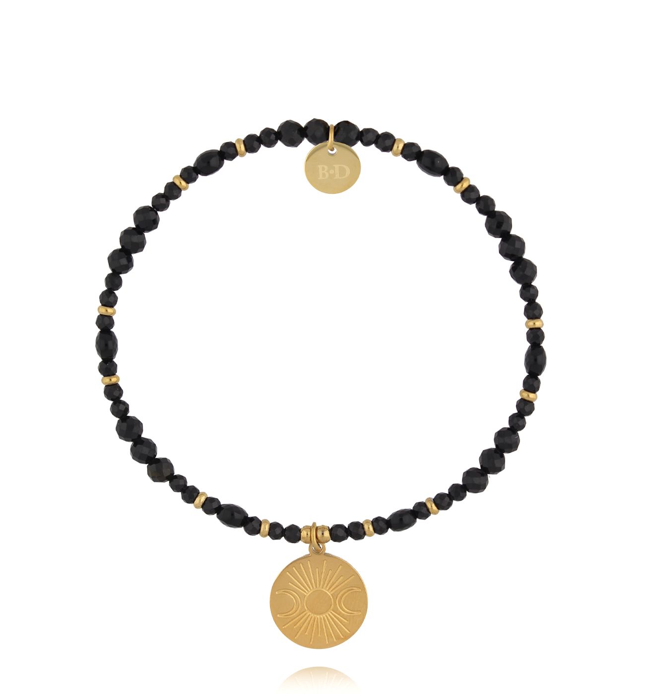 Bransoletka z czarnego turmalinu z medalionem słońca i księżyców BTW3682