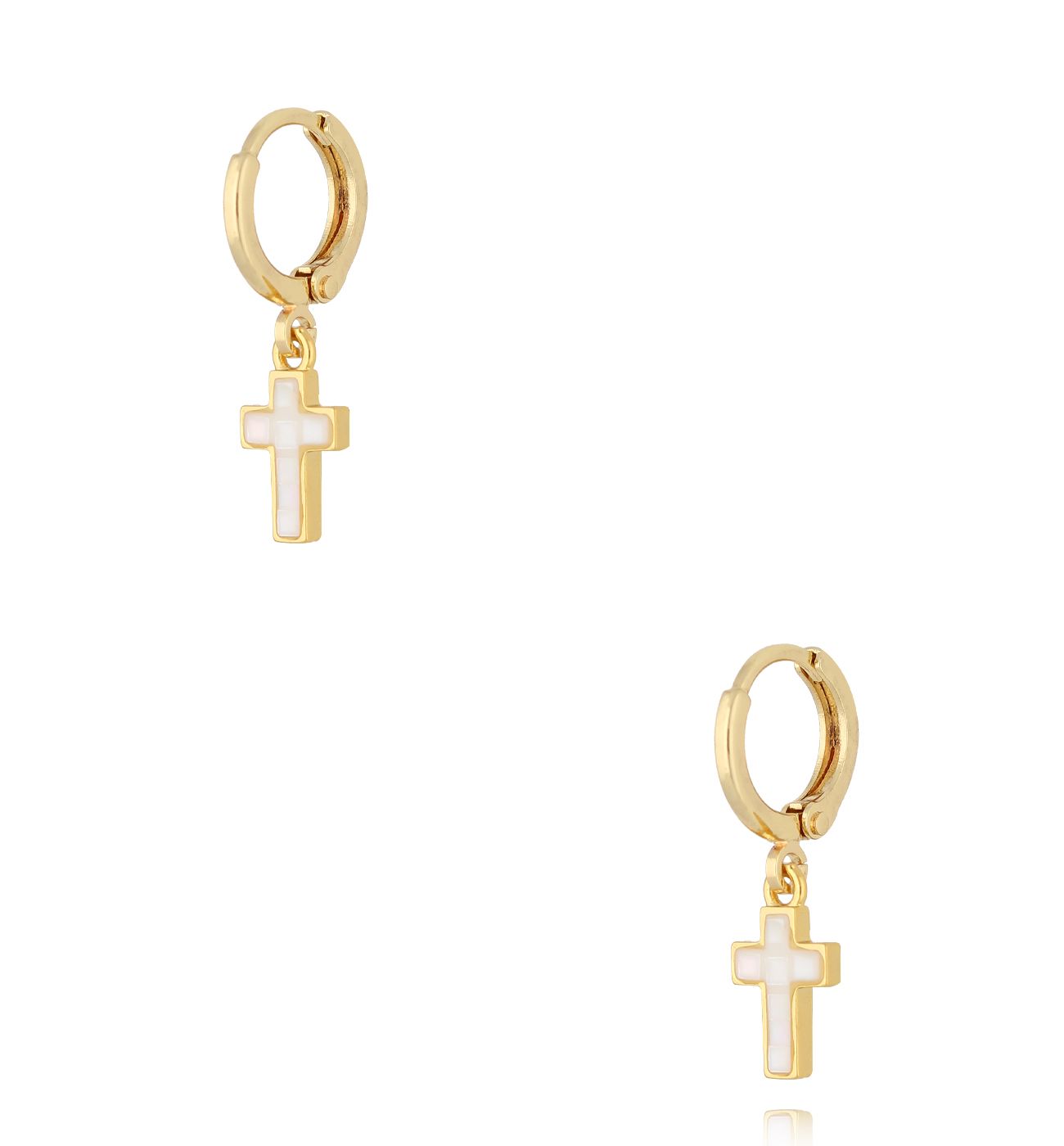 Kolczyki koła z krzyżykiem z masy perłowej - By Dziubeka