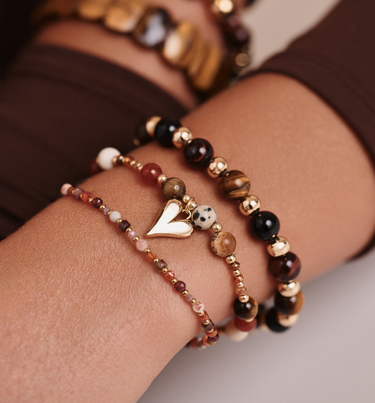 Zestaw bransoletek z kamieni naturalnych w brązowych odcieniach ZN0007