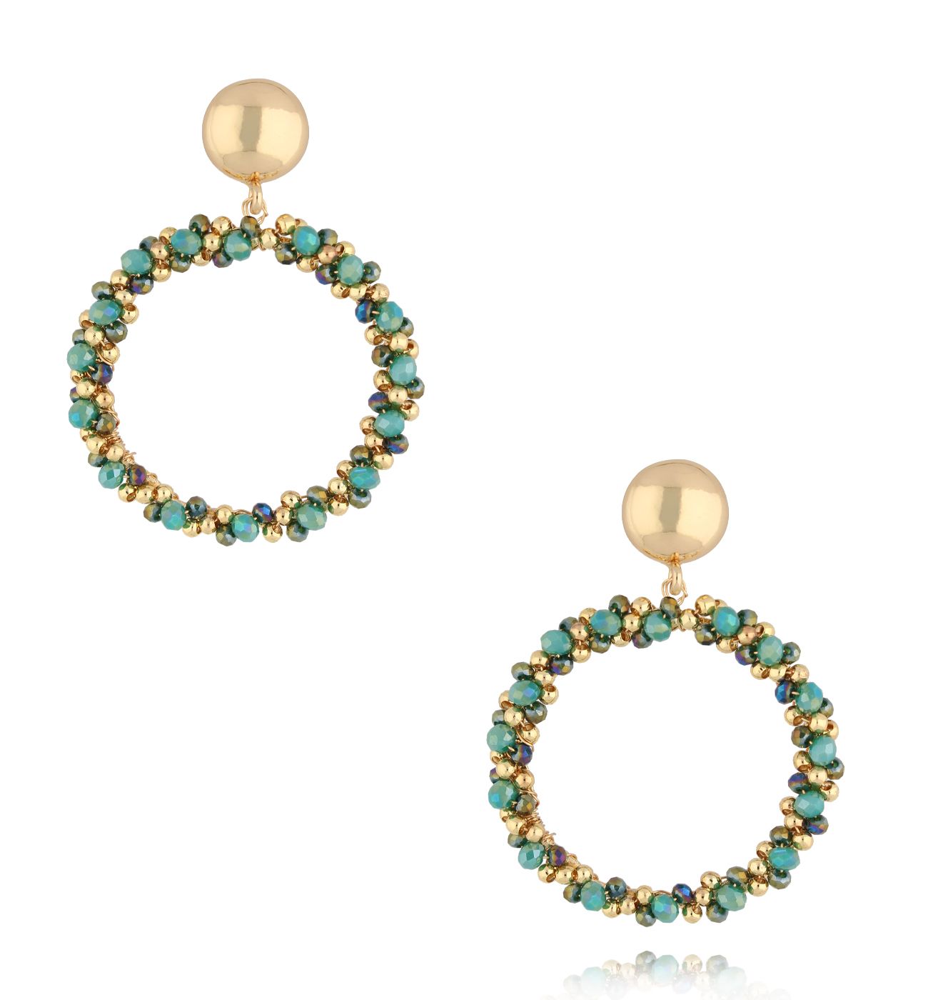 Kolczyki okrągłe z zielonymi kryształkami KWE0219 - By Dziubeka