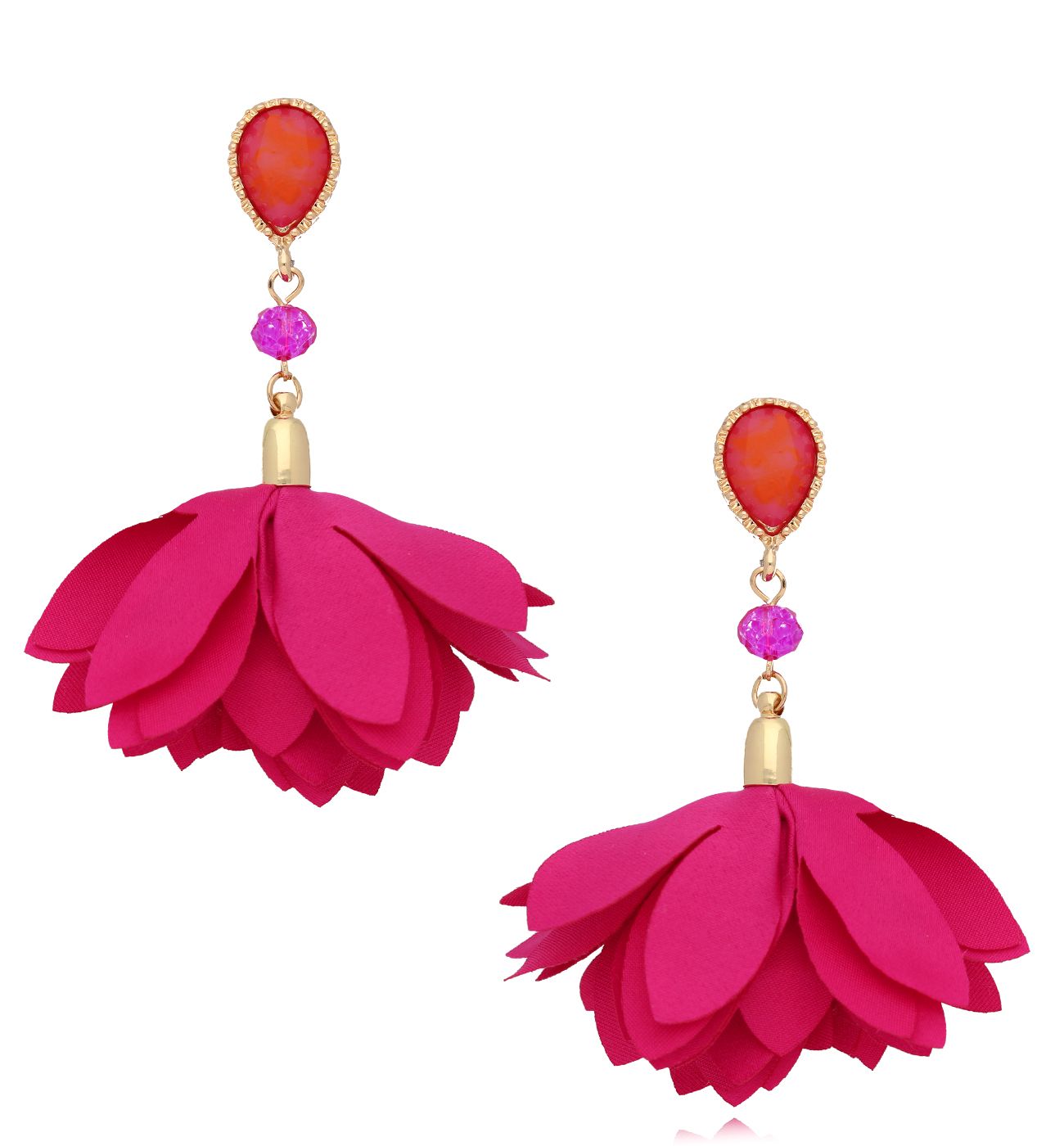 Kolczyki fuksjowe z satyny Hibiscus - By Dziubeka
