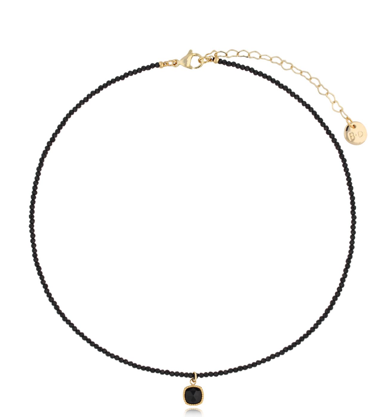 Naszyjnik z czarnych kamieni z kwadratową zawieszką - By Dziubeka