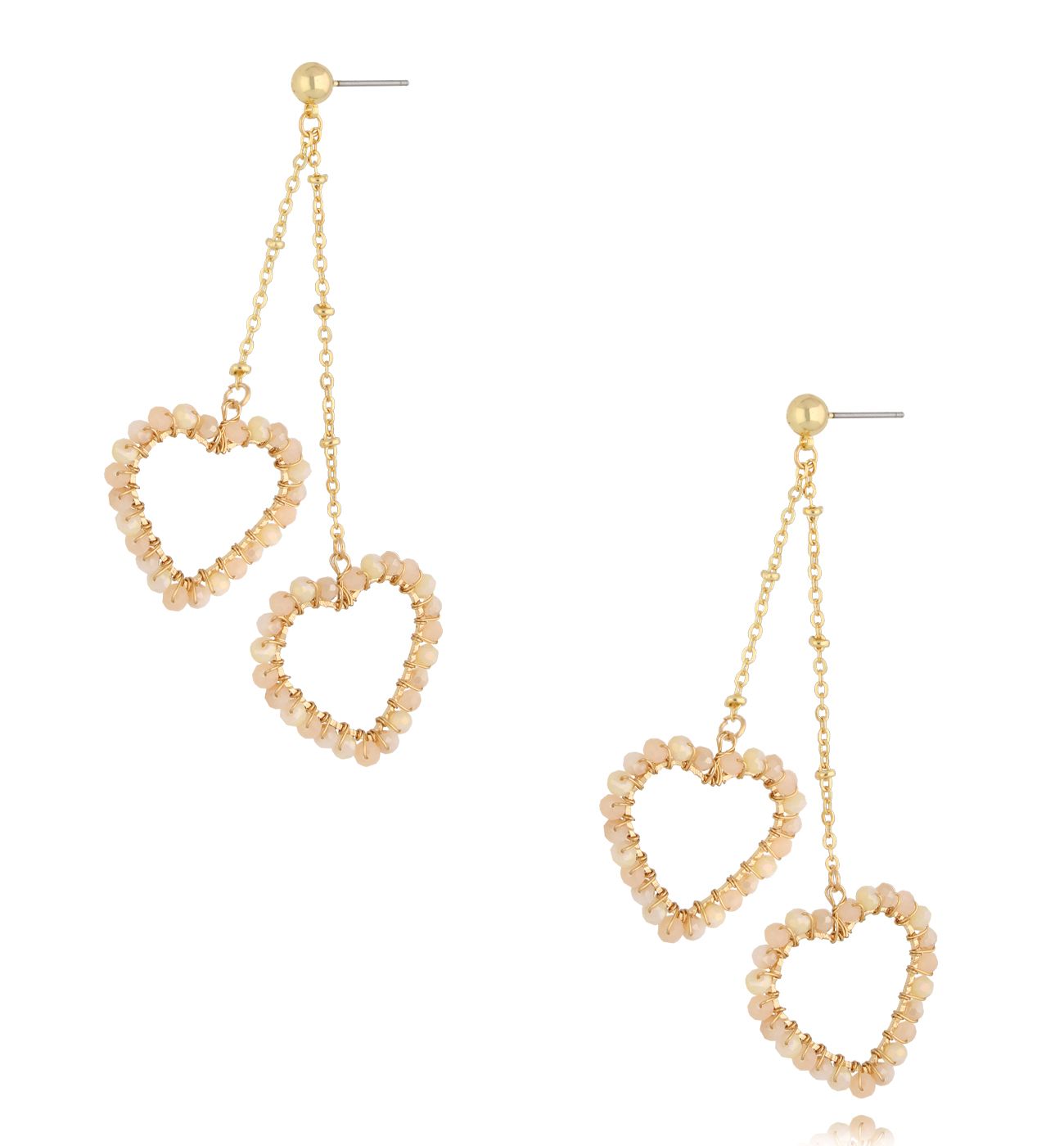 Kolczyki serca z beżowymi kryształkami KWE0234