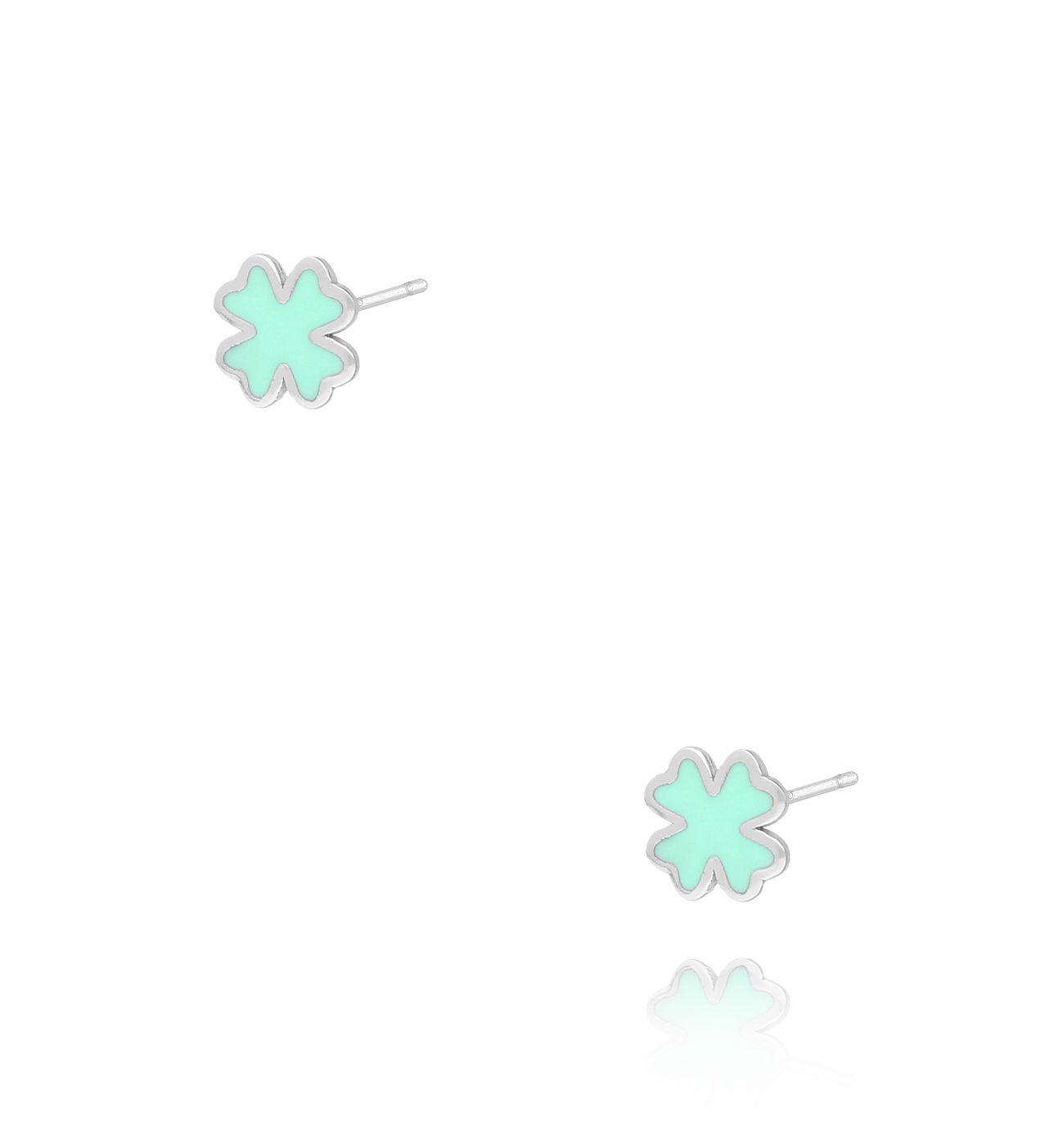 Kolczyki srebrne z koniczynką i miętową emalią KCA0021