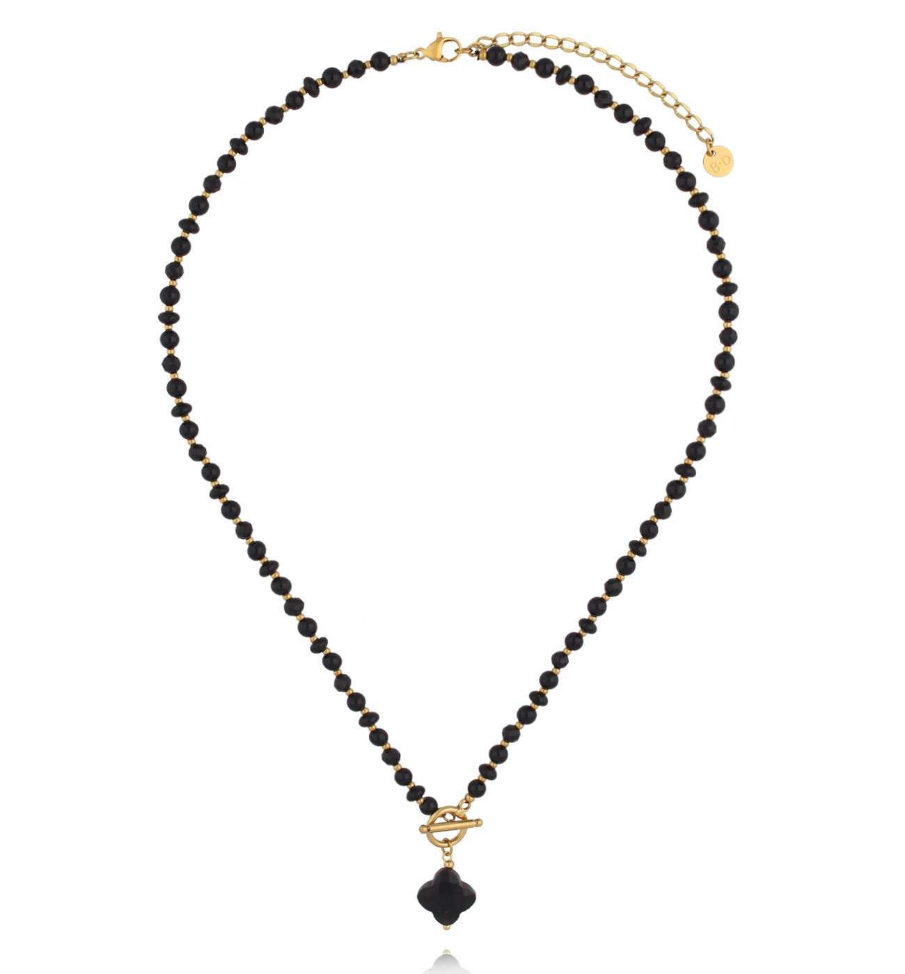 Naszyjnik z czarnego agatu i czarnego turmalinu z zawieszką koniczynki - By Dziubeka