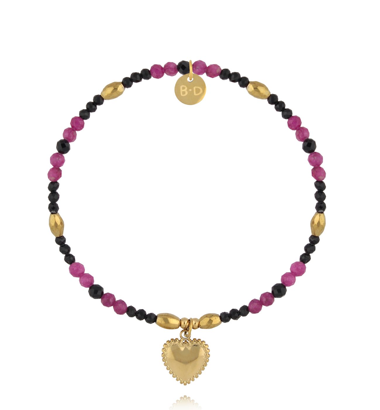 Bransoletka z turmalinu i rubinu z zawieszką serca - By Dziubeka