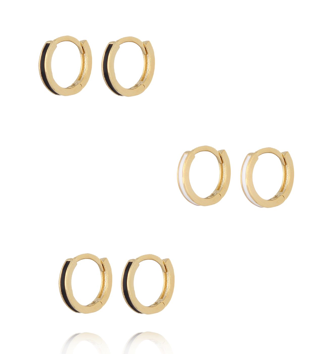 Zestaw złotych kolczyków kółek z emalią KLU0180