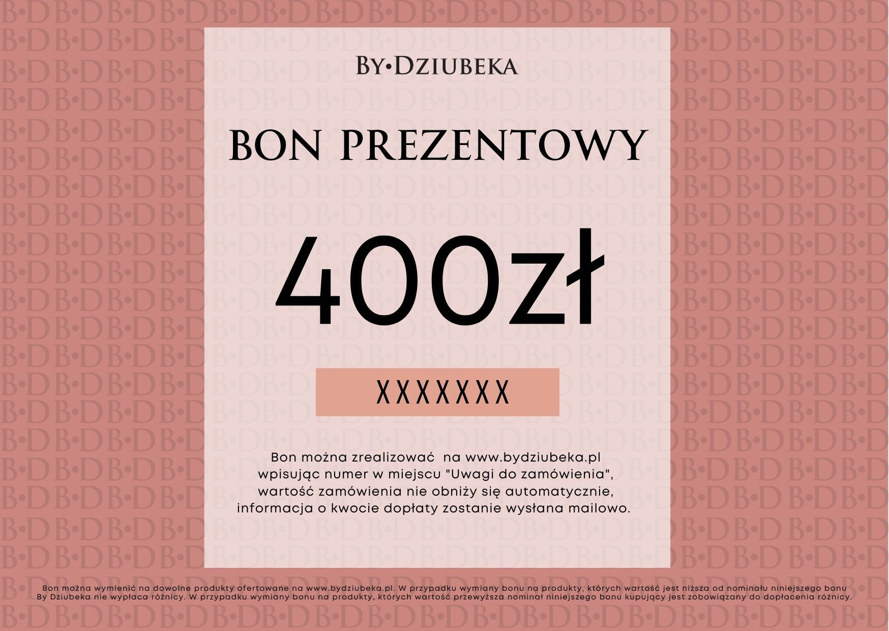 Bon Prezentowy 400 zł online do wydruku BON400 - By Dziubeka
