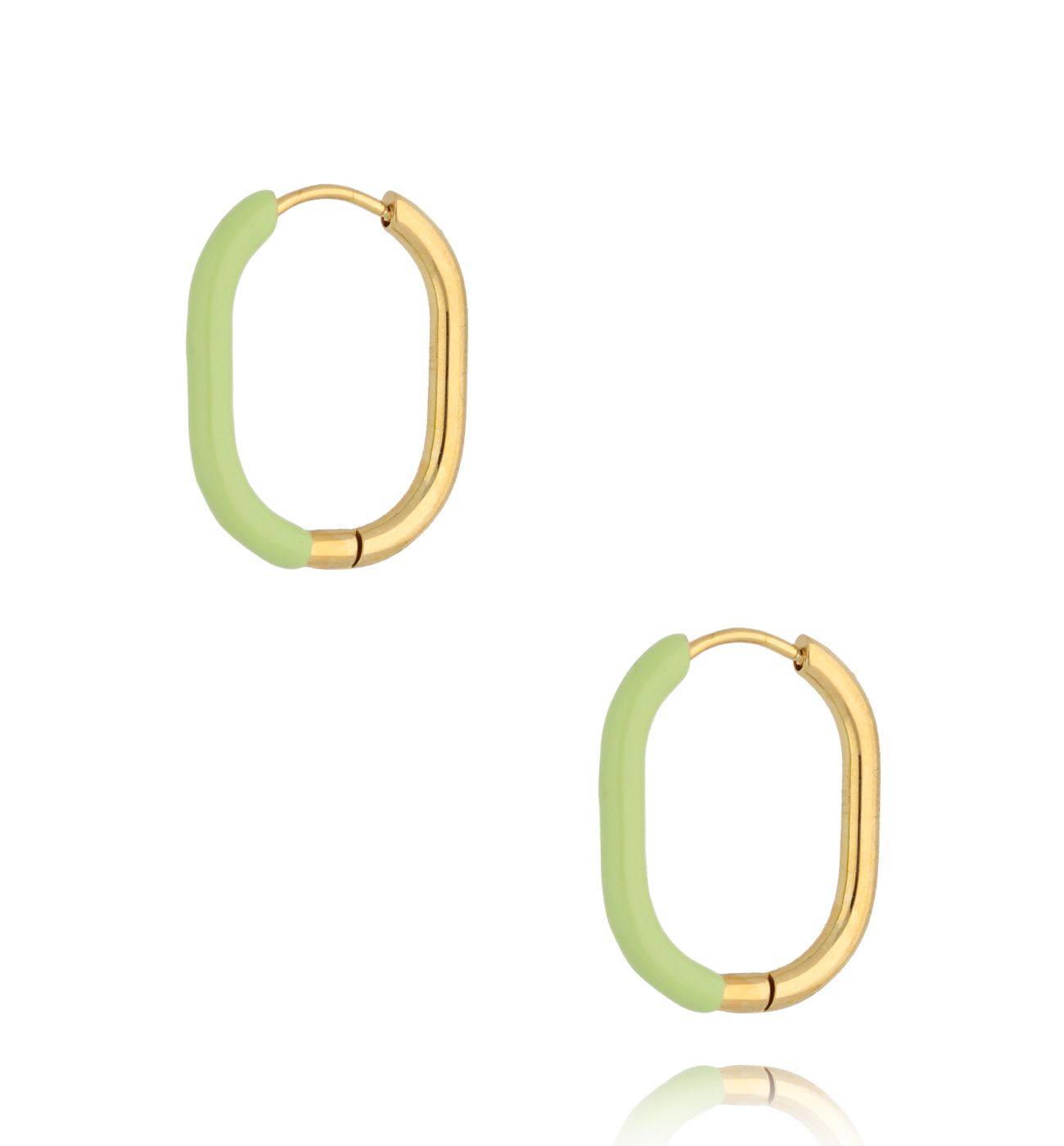 Kolczyki złote owalne z zieloną emalią Enamel - By Dziubeka