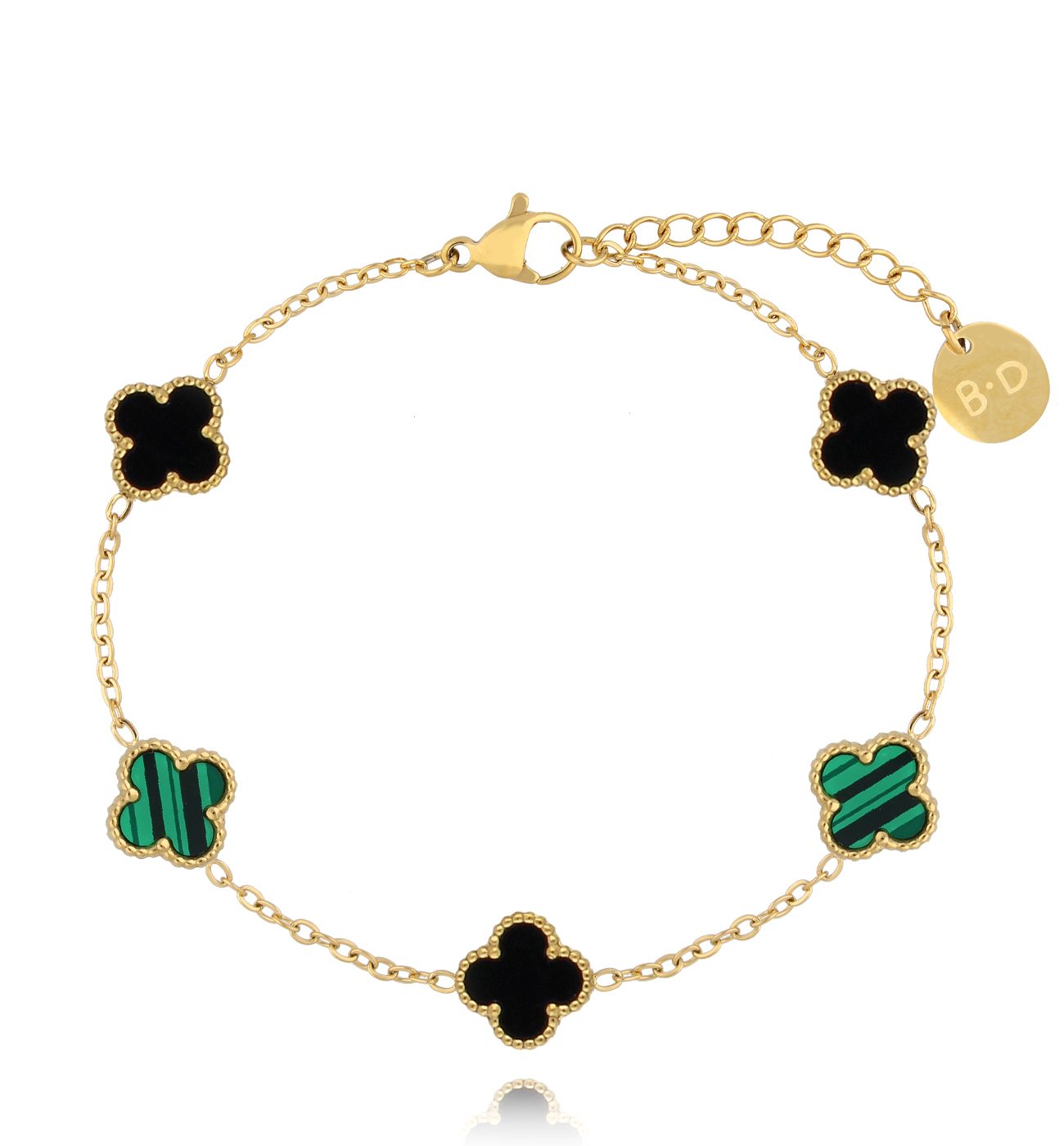Bransoletka z czarnymi i zielonymi koniczynkami Clovers BSY0037