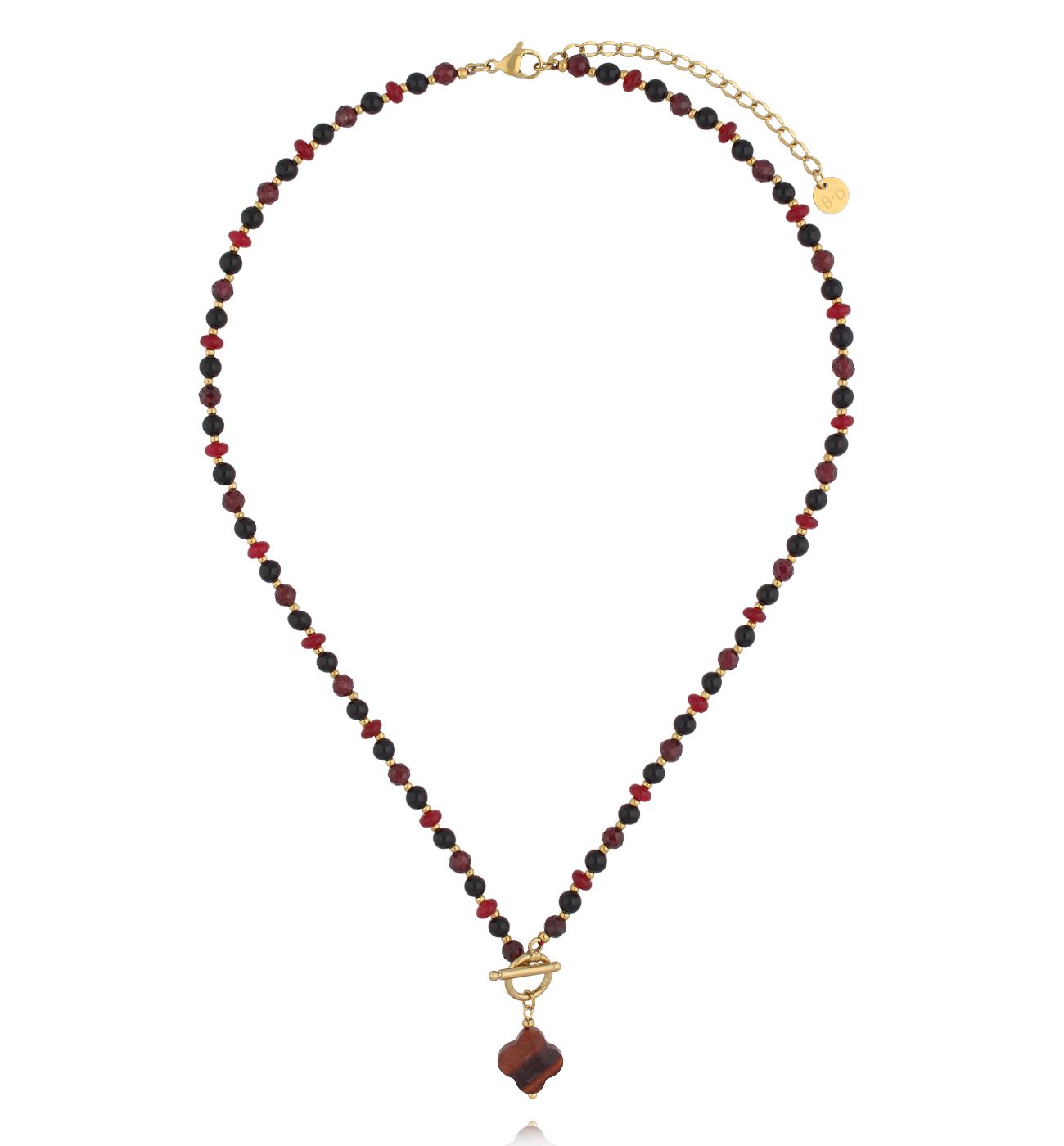 Naszyjnik z tygrysiego oka z zawieszką koniczynki NPA1626