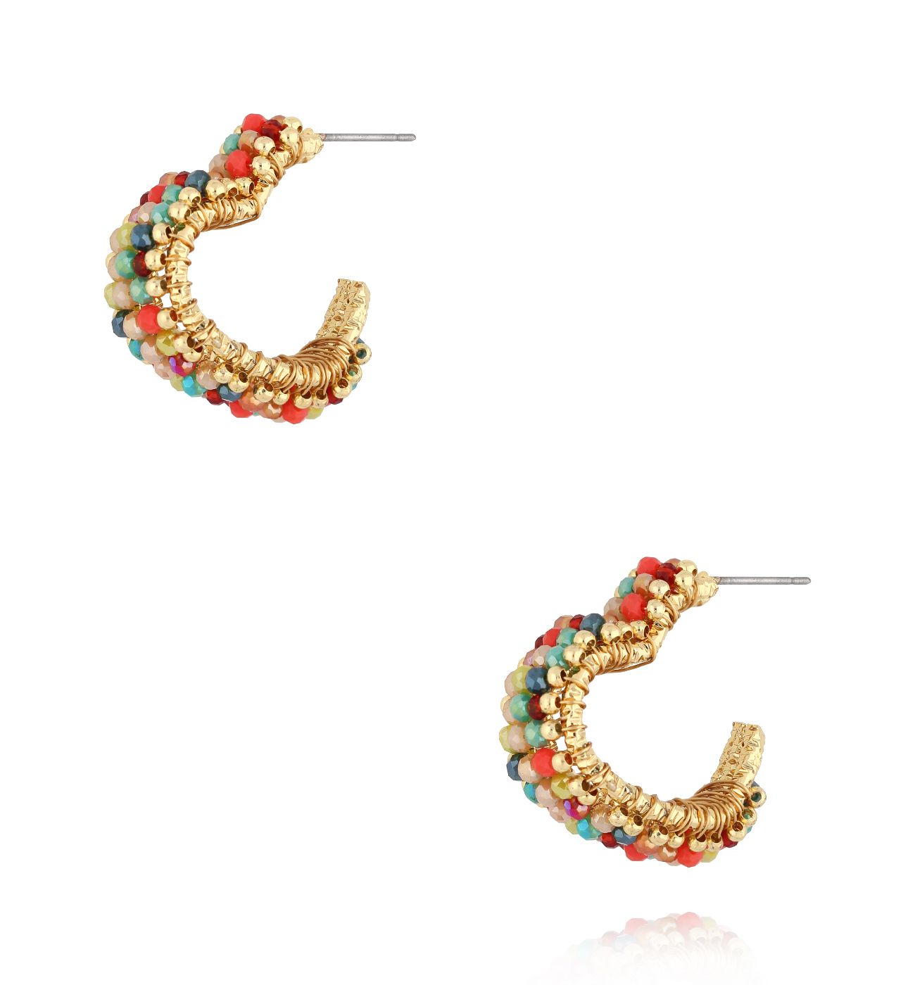 Kolczyki serca z kolorowymi kryształkami KWE0183 - By Dziubeka