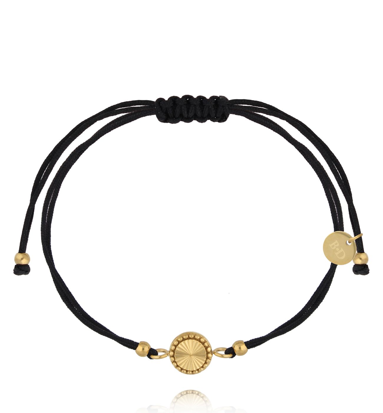 Bransoletka z czarnym sznurkiem i złotym dyskiem BGL1055 - By Dziubeka