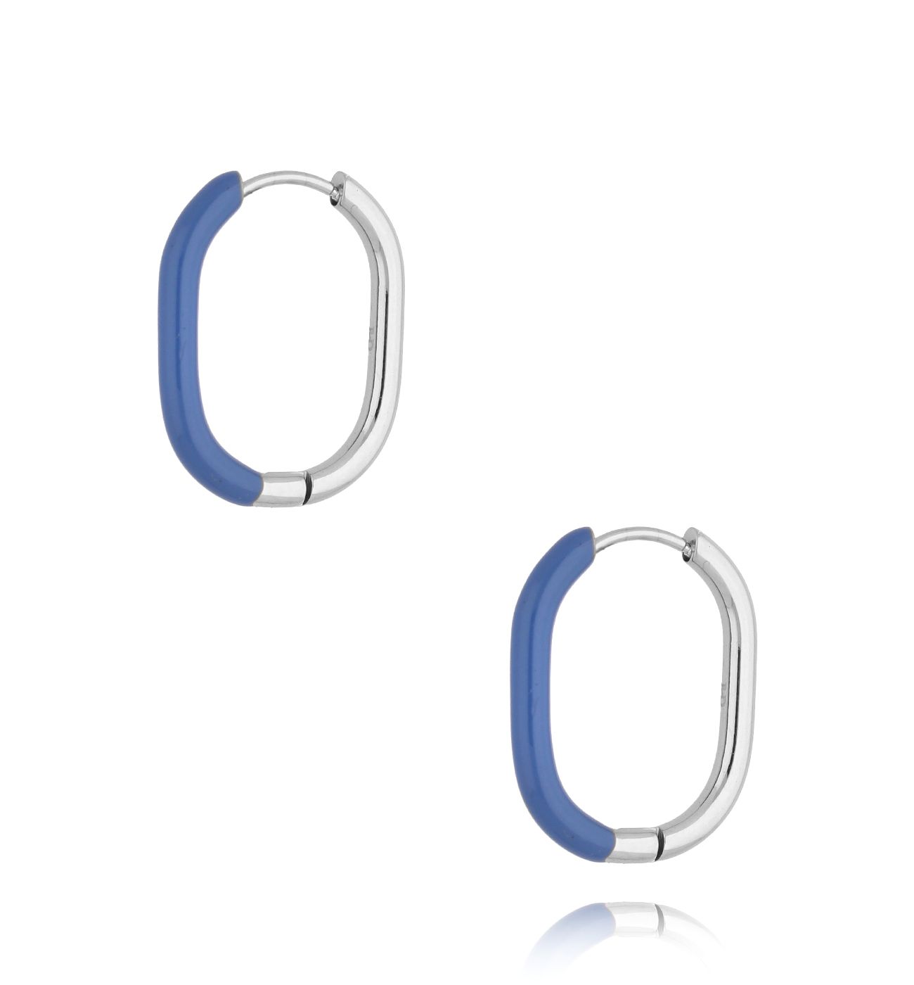 Kolczyki srebrne z niebieską emalią owalne Enamel - By Dziubeka