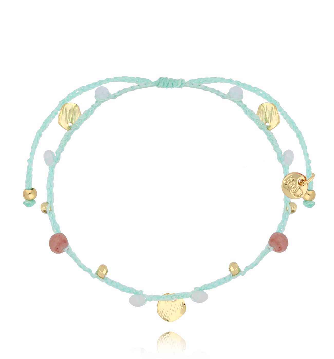 Bransoletka z miętowym sznurkiem i zawieszkami - By Dziubeka