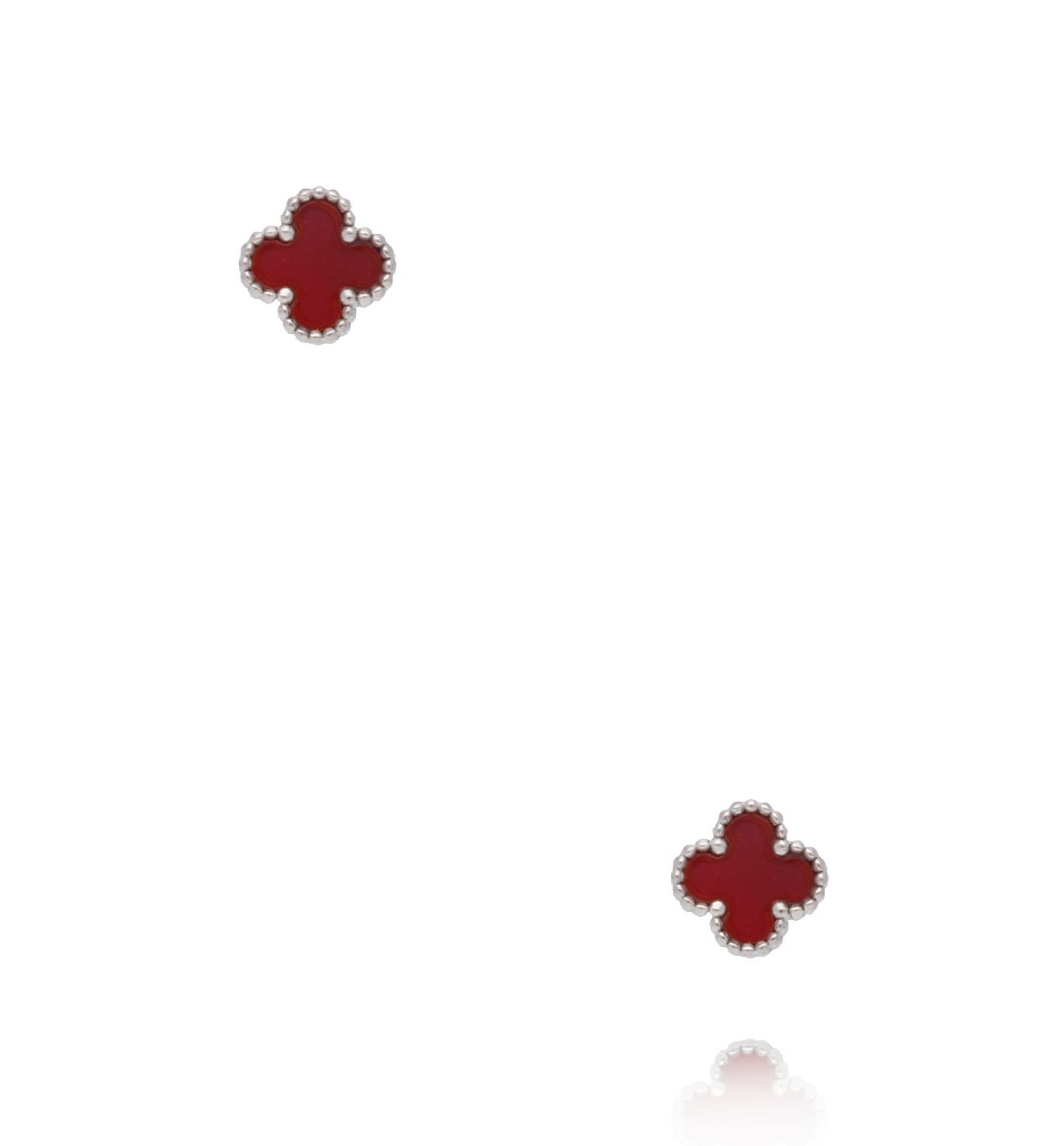 Kolczyki koniczynki z bordową emalią srebrne KSY0600 - By Dziubeka