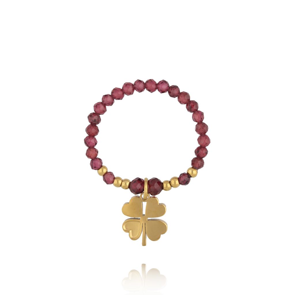 Pierścionek elastyczny z granatami i koniczynką - By Dziubeka