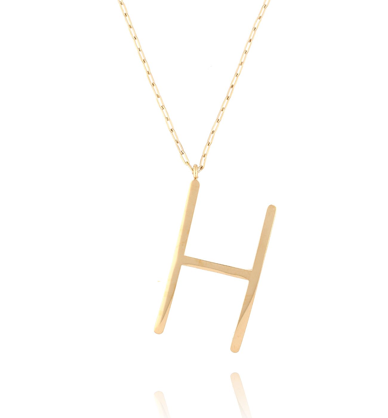 Naszyjnik ze stali szlachetnej złoty literka H Alphabet - By Dziubeka