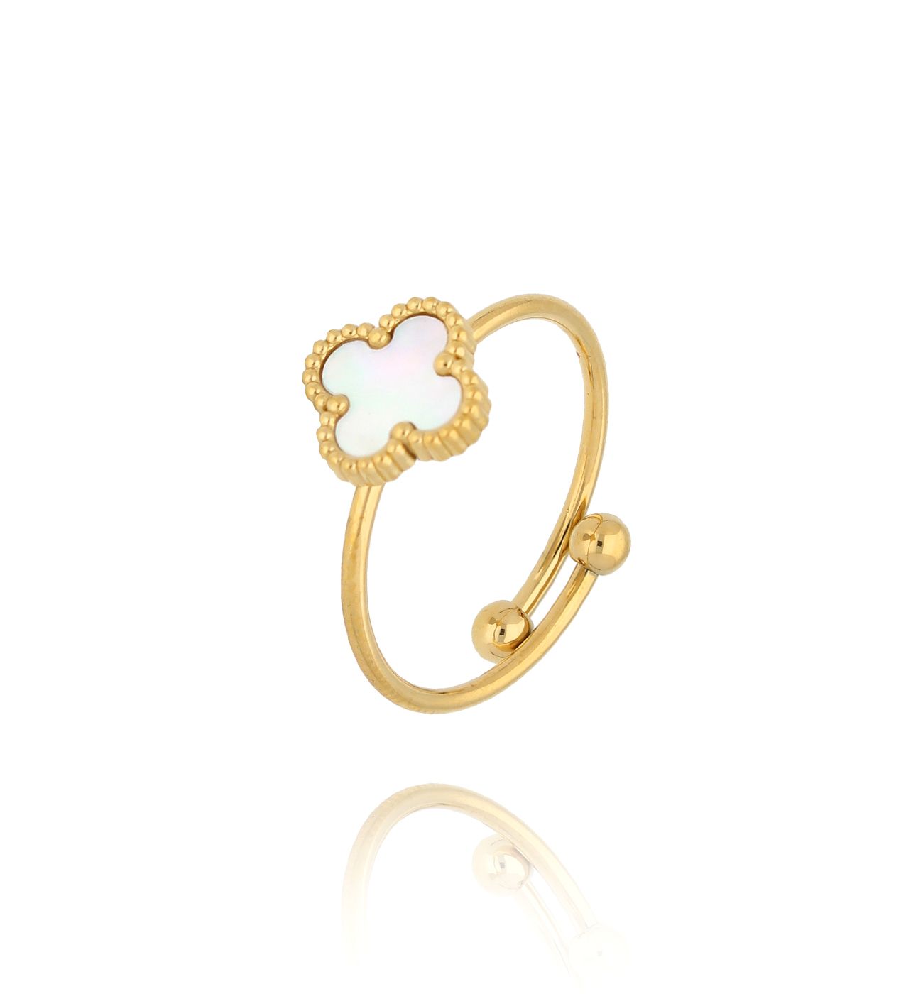 Pierścionek z białą koniczynką złoty PSY0015