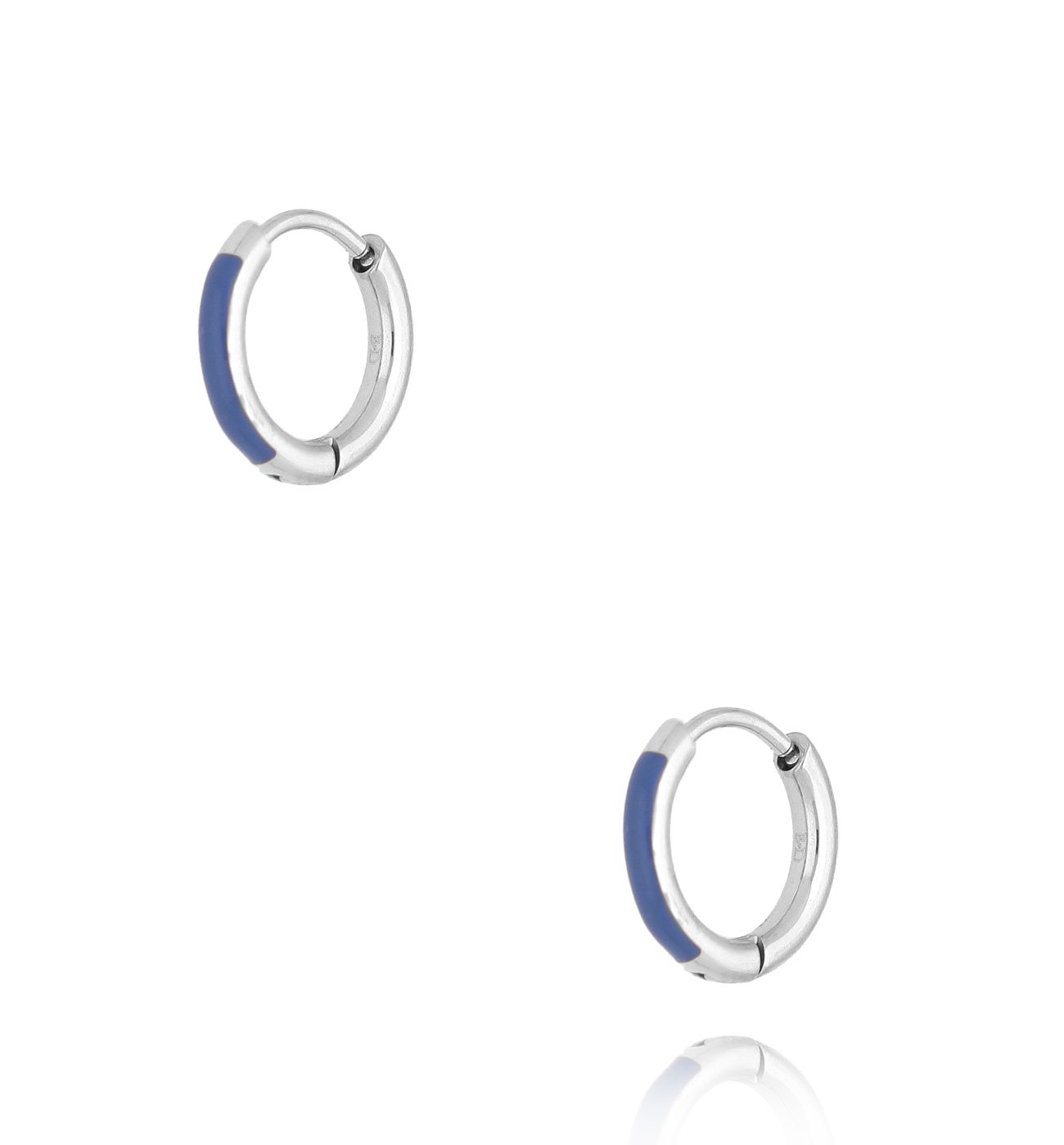 Kolczyki srebrne koła z niebieską emalią Enamel Small Hoops - By Dziubeka