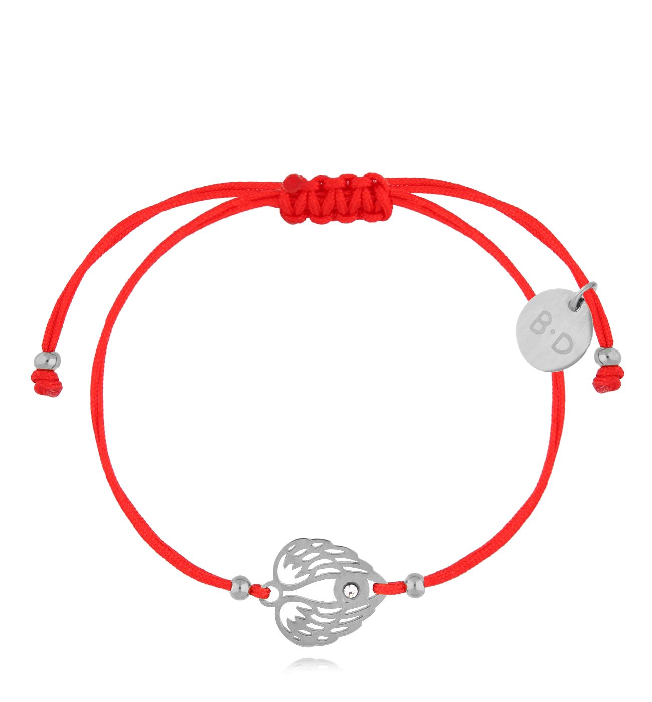 Bransoletka srebrna z czerwonym sznurkiem i skrzydełkami Ailes BGL0824
