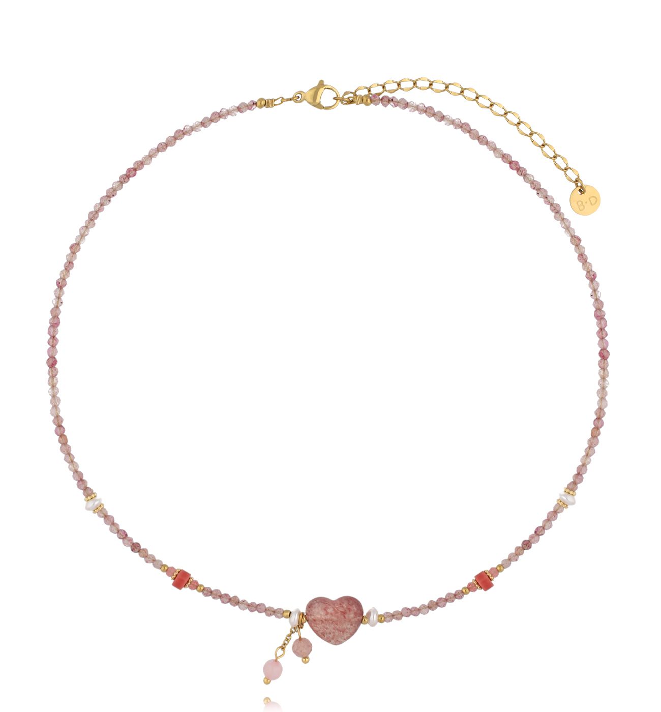 Naszyjnik z kwarcami truskawkowymi i sercem - By Dziubeka