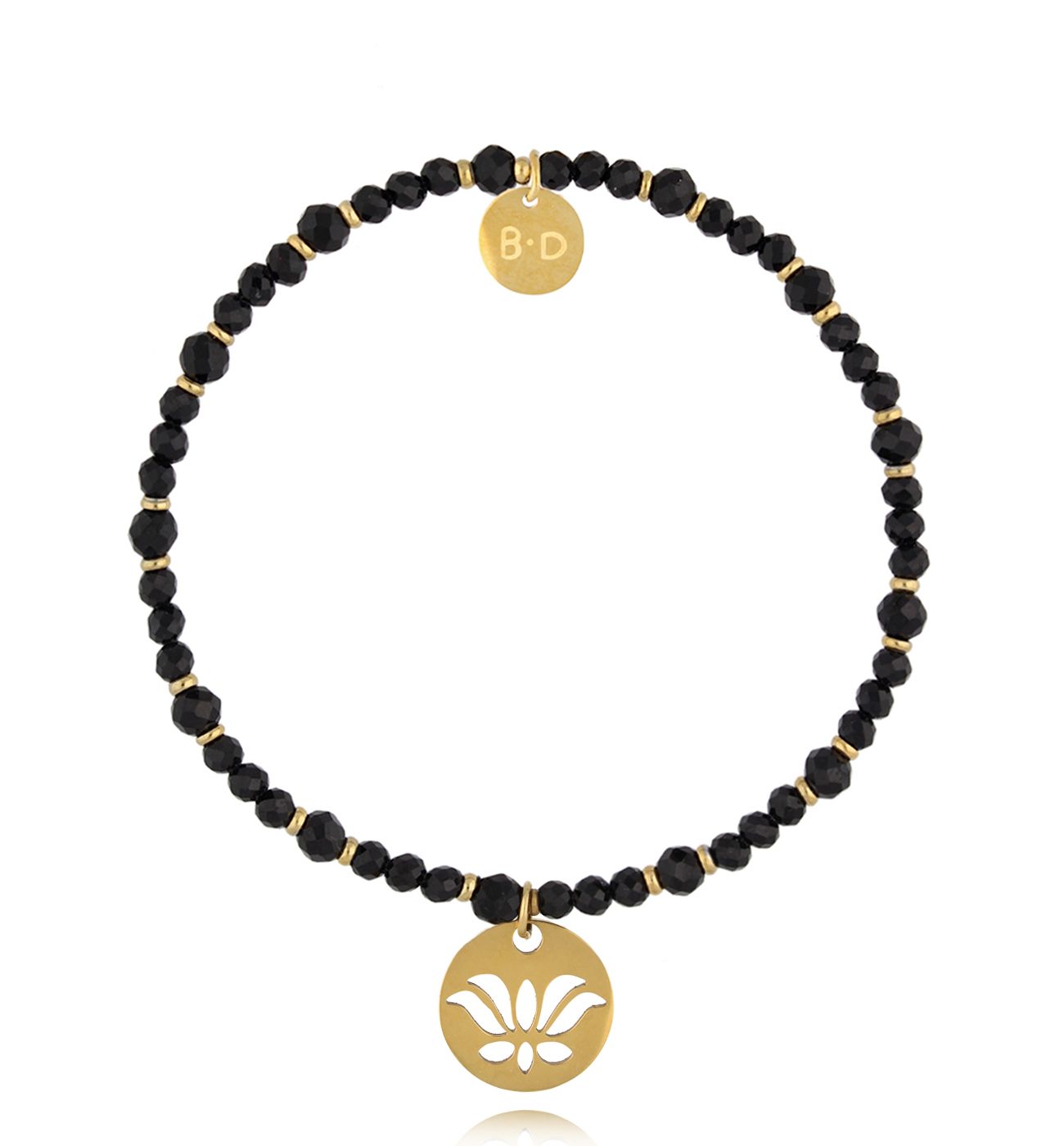 Bransoletka z czarnymi turmalinami i kwiatem lotosu BTW2879