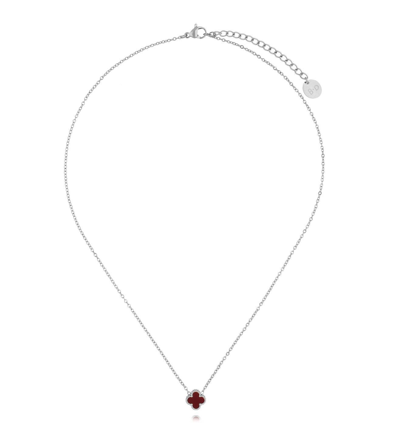 Naszyjnik z bordową koniczynką srebrny NSY0368 - By Dziubeka