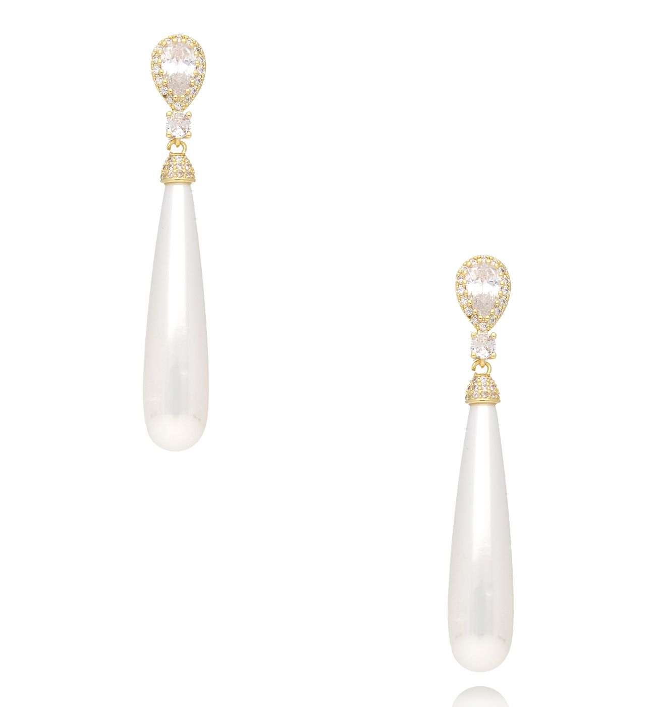 Kolczyki z podłużną perłą i kryształkami - By Dziubeka