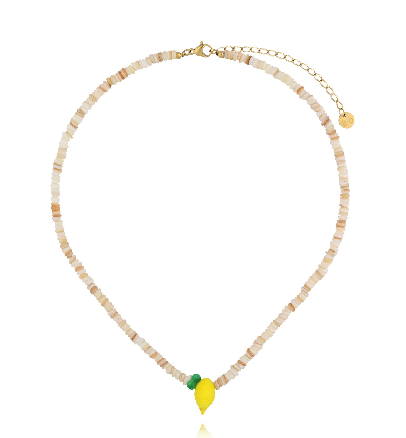 Naszyjnik z naturalnej muszli z zawieszką cytryny NPA1478