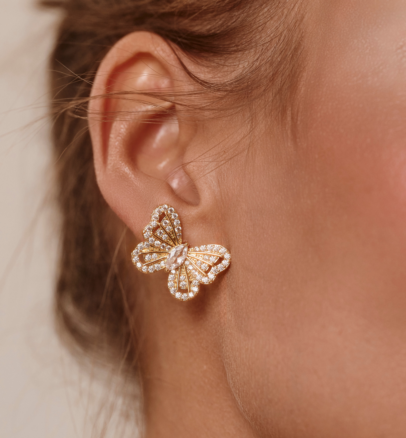 Kolczyki złote motylki z cyrkoniami KSS2174