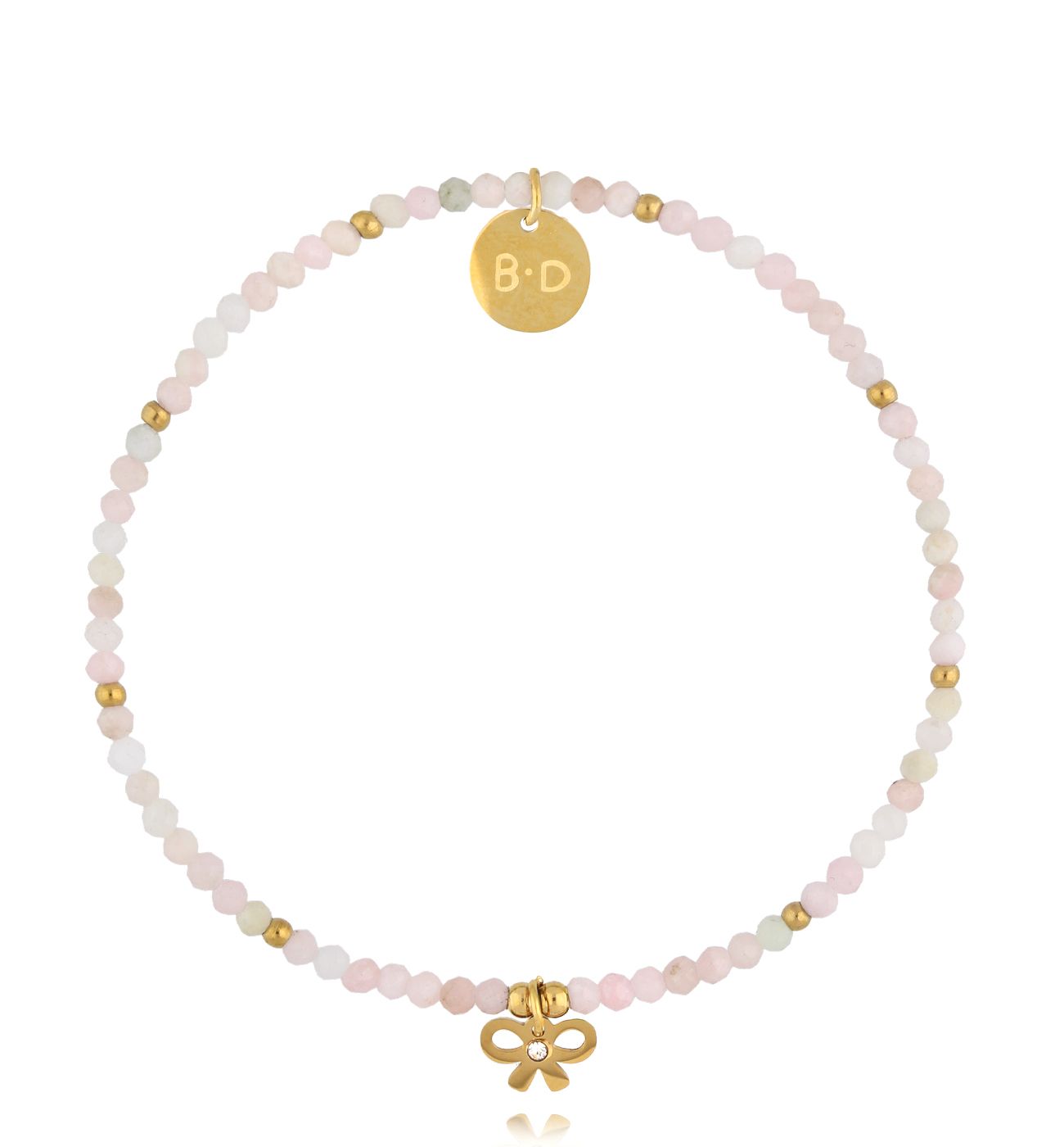 Bransoletka z różowymi opalami i kokardką - By Dziubeka