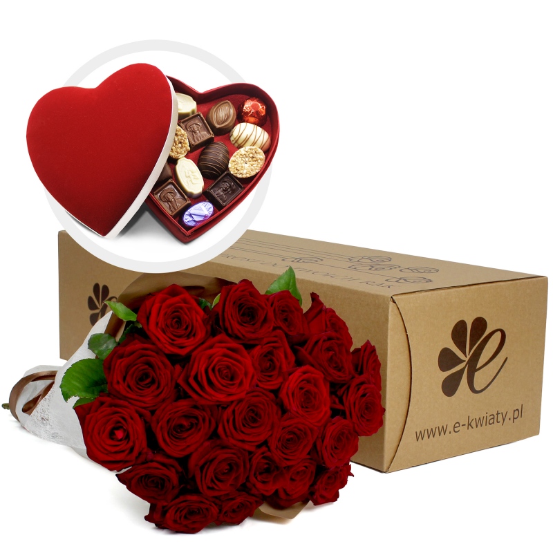 24 czerwone róże z sercem - Poczta bukietowa - Kwiaciarnia internetowa - E-Kwiaty