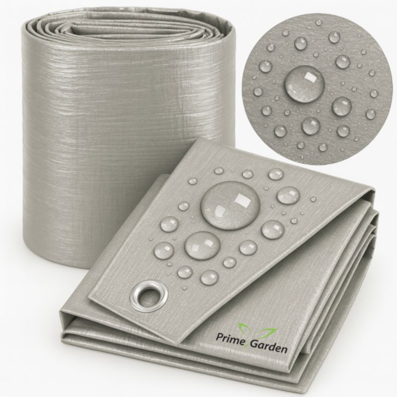 Plandeka srebrna, gruba mrozoodporna wzmacniana z oczkami PrimeGarden 130 g/m2 - 4x5 m