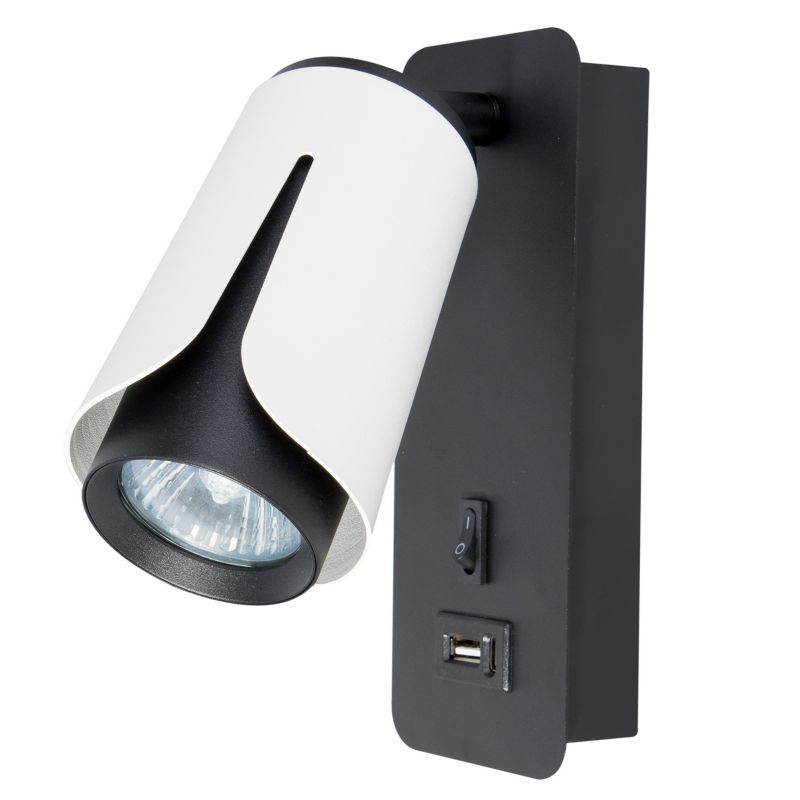 Kinkiet ścienny GU10 LED XUDO z portami USB-A i USB-C do czytania Biało-Czarny 1 szt.