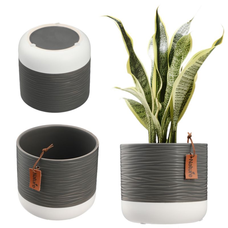 Doniczka KADAX Ceramiczna 16cm Osłonka szara Biała 1szt.