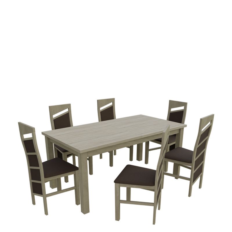 Zestaw RO19 MIRJAN 24 Stół rozkładany S18-L 80x160/200 + 6 krzeseł K61 dąb sonoma + gorzka czekolada 1 kpl.
