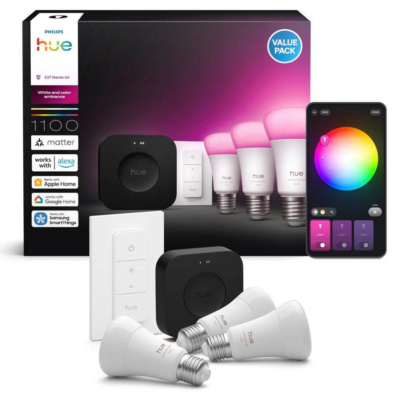 Żarówka LED Philips HUE E27 A60 8.1W 1100lm CCT RGB Inteligentna Bluetooth Mostek Pilot White and Color Ambiance 3 szt.