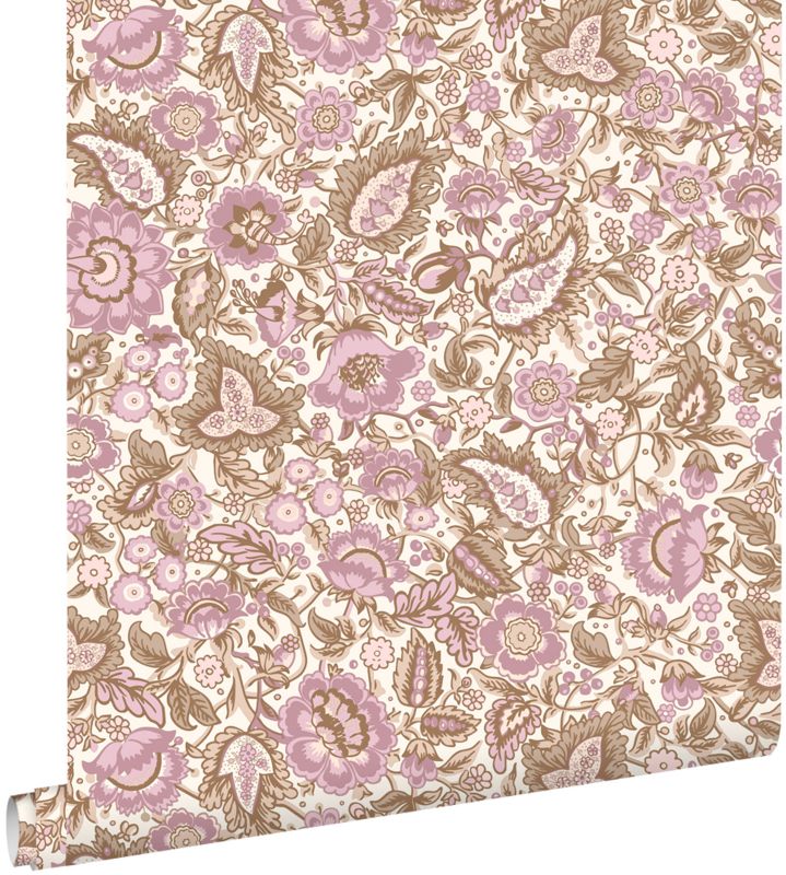 Tapeta ESTAhome zabytkowe kwiaty brązowymIfioletowym 50 x 900 cm - 1 rol.