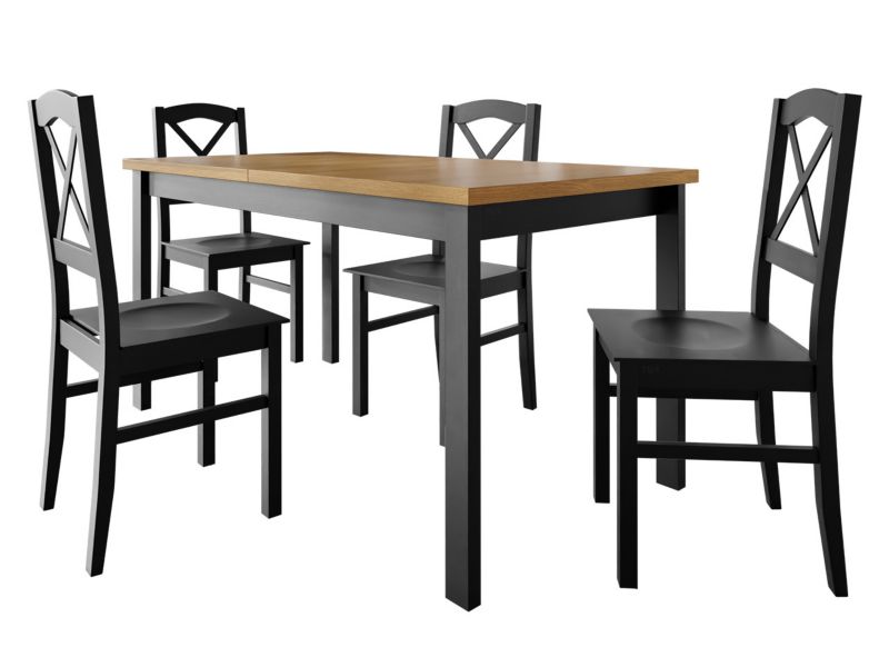 Zestaw DR22 MIRJAN 24 Stół rozkładany Alba I 80x120/150 + 4 krzesła Nilo 11D dąb grandson + czarny + czarny 1 kpl.