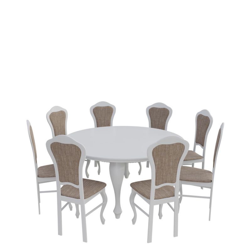 Zestaw RO26 MIRJAN 24 Stół rozkładany S19 150x150/200 + 8 krzeseł K30 biały + jasny brąz 1 kpl.