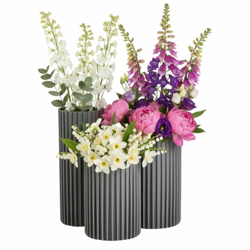 Zestaw 3 wazonów Ribs HowHomely szare wysokie zest.