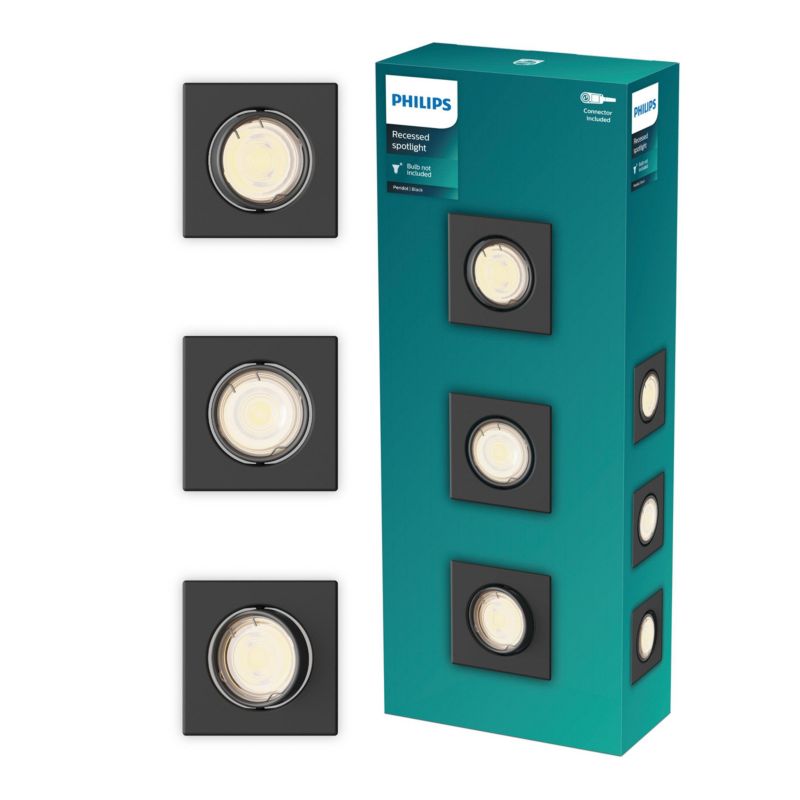 Oprawa Podtynkowa Philips Wpuszczana LED GU10 Ruchoma Aluminiowa Kwadratowa Czarna 3 szt.