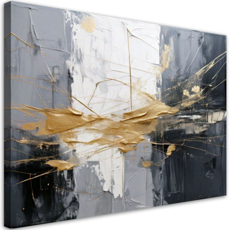 Obraz nowoczesny do salonu Feeby Abstrakcja w szarościach z elementami złota 90x60cm 1szt